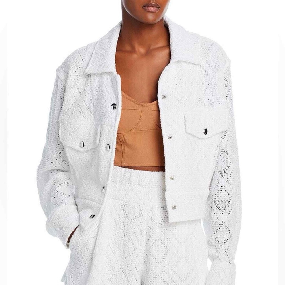 Iro Uliana Crochet Crispy White Snap Button Front Denim Style Jacket Size 36/4